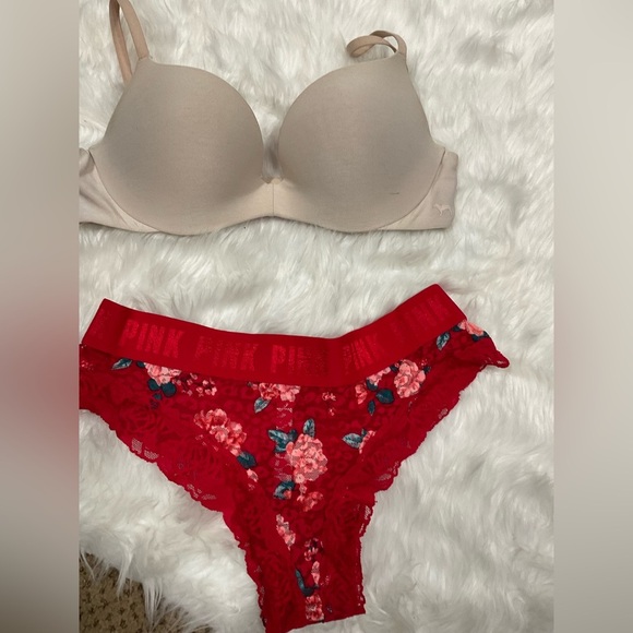 PINK Victoria's Secret Other - 2000s PINK Victoria's Secret Red Floral Lace Bra Set